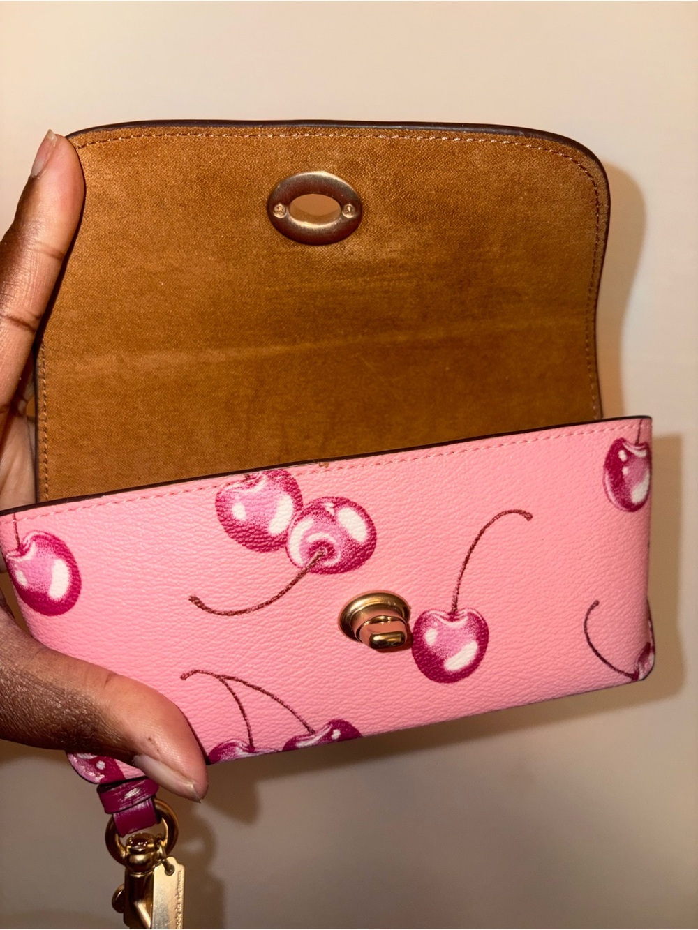 Coach Pink Cherry Turnlock Wristlet Wallet with Gold Hardware - Picture 3 of 5